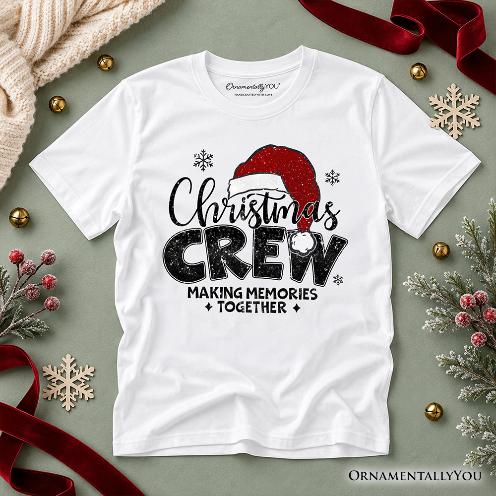 Kids Christmas Crew T-Shirt, Glitter Santa Hat Youth Tee for Making Memories