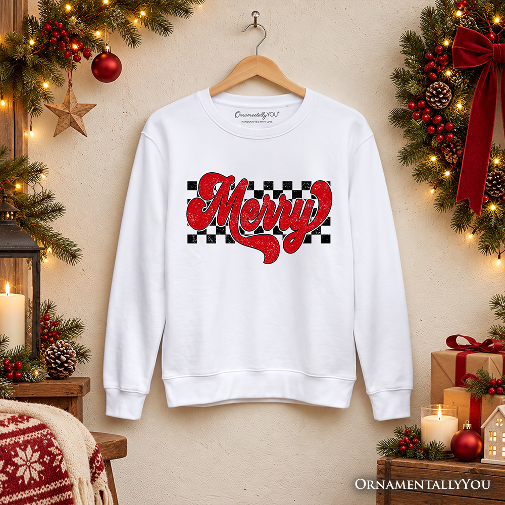 Merry Retro Sweatshirt, Christmas Checkered Sweater