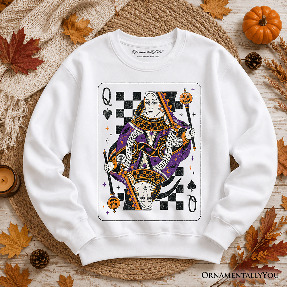 Queen of Spades Card Sweatshirt, Vintage Retro Halloween Sweater