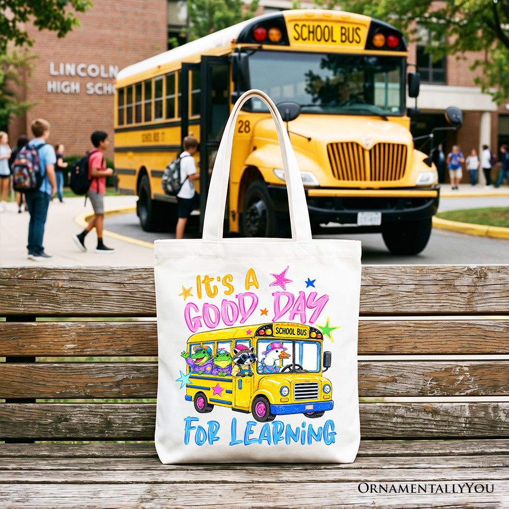 School Bus Good Day for Learning Tote Bag, Funny Back to School Gift Shopper