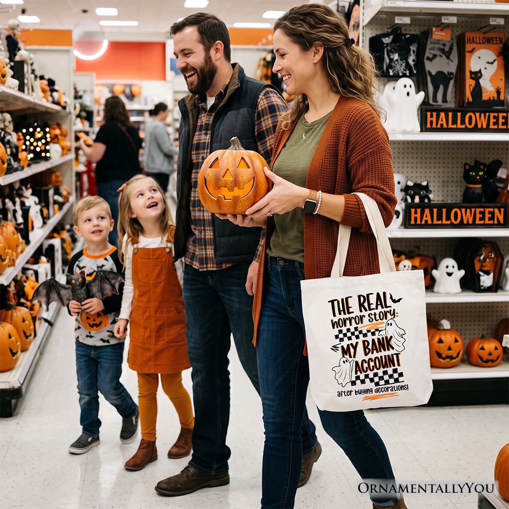The Real Horror Story My Bank Account Tote Bag, Funny Halloween Decor Shopping Gift Shopper