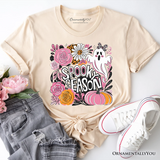 Boho Spooky Season Ghost T-Shirt, Cute Halloween Tee with Fall Pumpkins