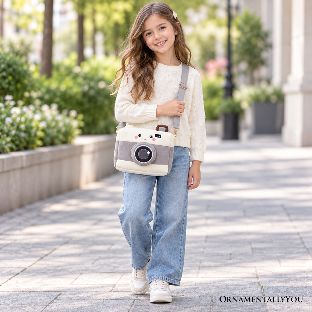 Camera Diaz Plush Crossbody Bag, Cute 9.5" Camera-Shaped Purse for Kids