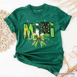 Coquette Mini Clover Bow St Patrick’s Day T-Shirt, Green Lucky Shamrock Clover Tee
