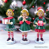 (Pre-Order) Elegant Victorian Christmas Girl Set of Three Figurines, 6" Holiday Home Decor