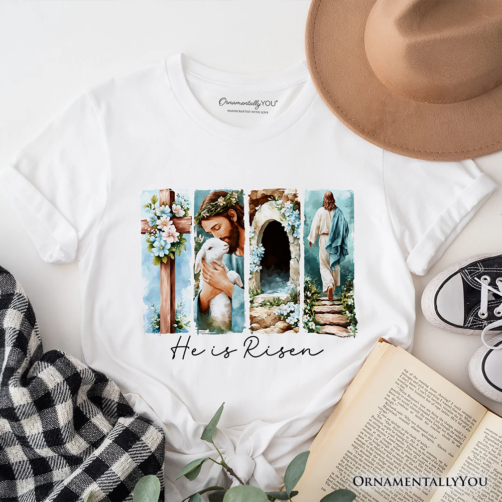 He Is Risen Christian Brushstroke T-Shirt, Festive Easter Tee