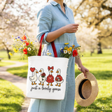 Just a Lovely Goose Valentine Canvas Tote Bag, Coquette Cute Love Printed Gift Bag