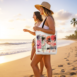 Summer Flamingo Beach Canvas Tote Bag, Retro Vacation Tropical Sunset Gift Shopper