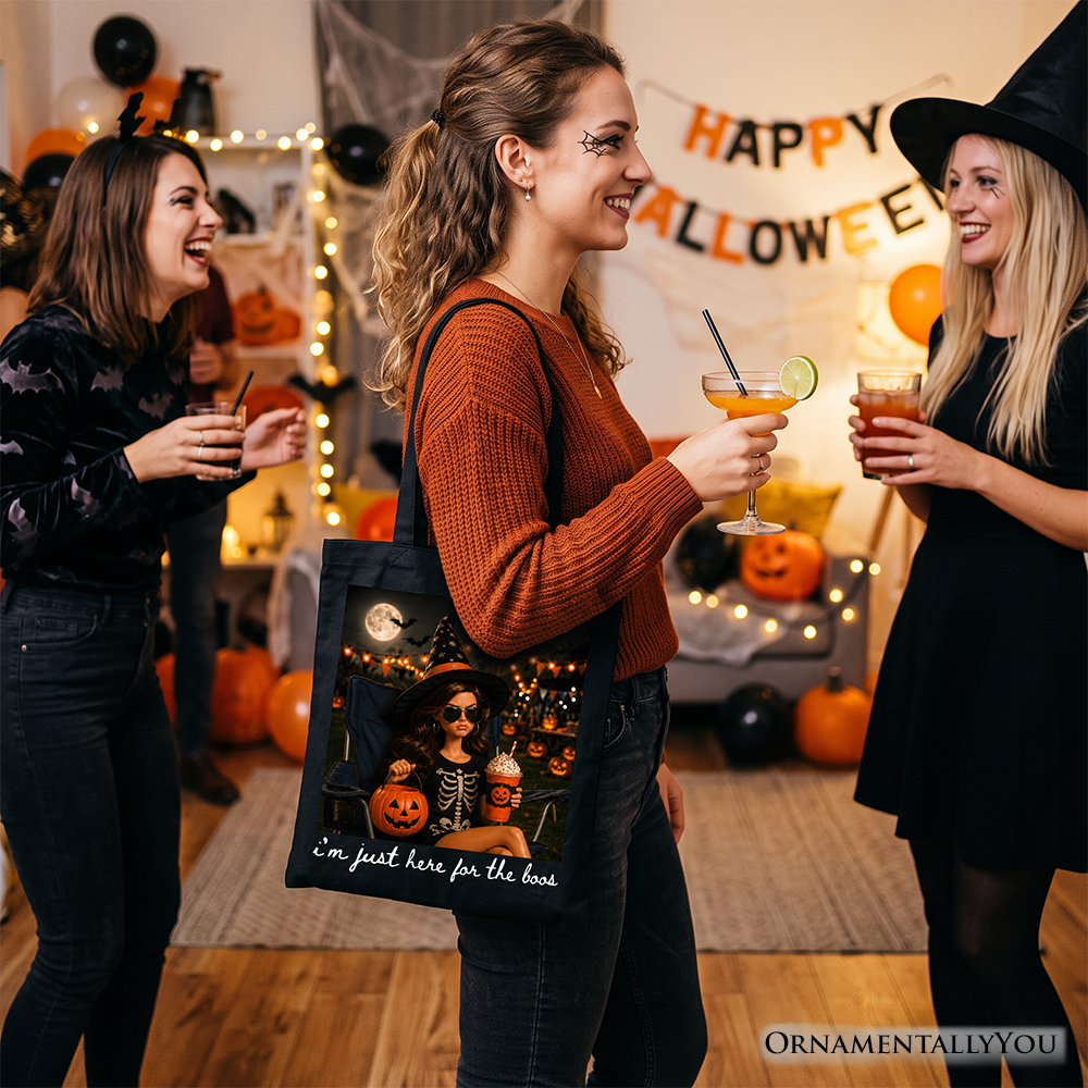 I’m Just Here for the Boos Witch Tote Bag, Funny Halloween Party Gift Shopper