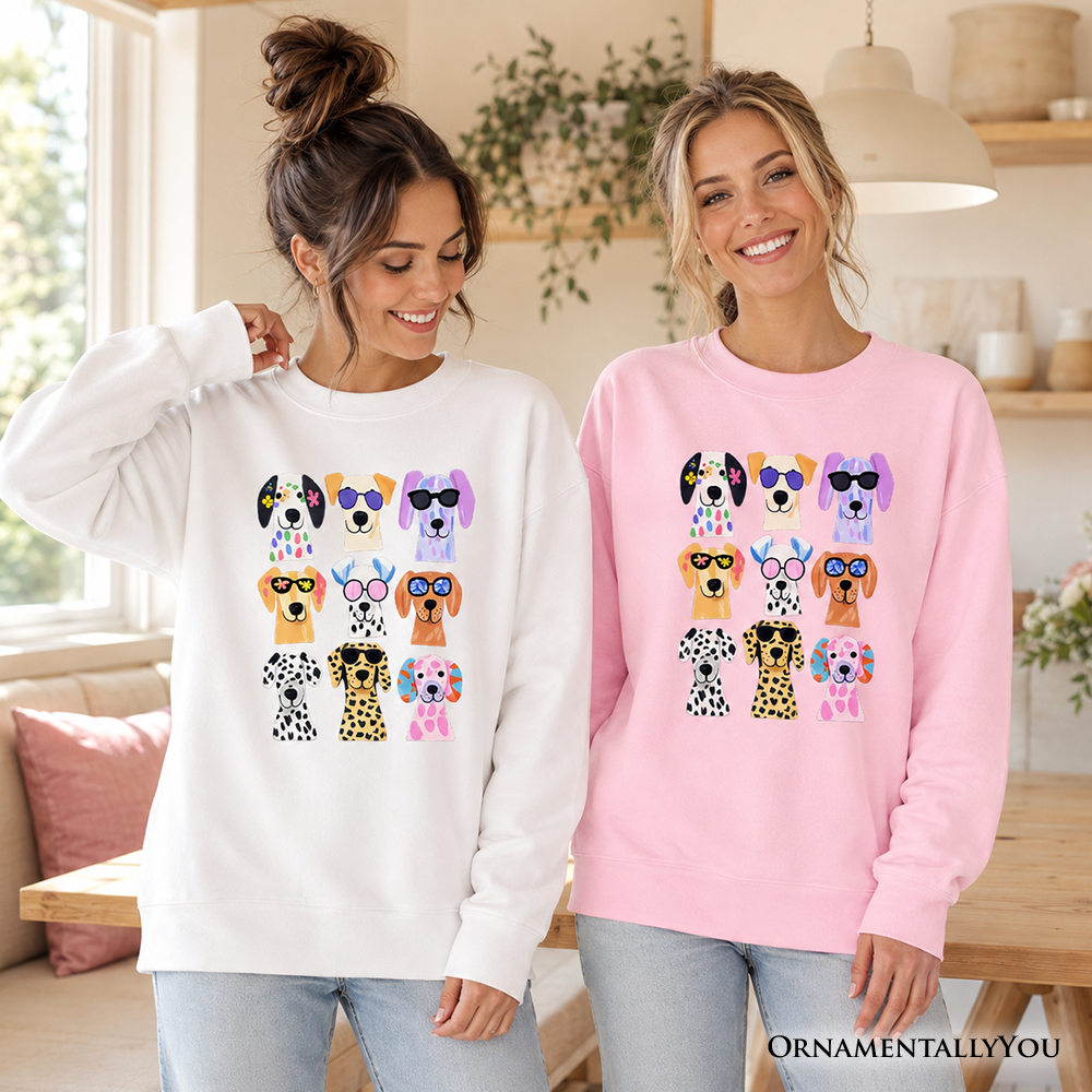 Colorful Dogs Sweatshirt, Animals Breeds Summer Sweater