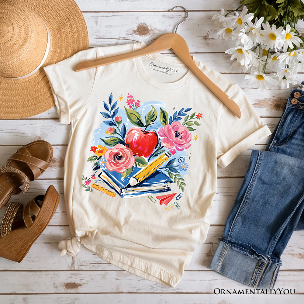 Boho Floral Teacher T-Shirt, Watercolor Back to School Tee
