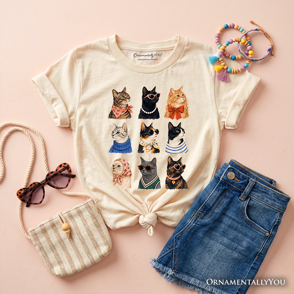 Kids Fashion Colorful Cats T-Shirt, Animals Breeds Summer Youth Tee