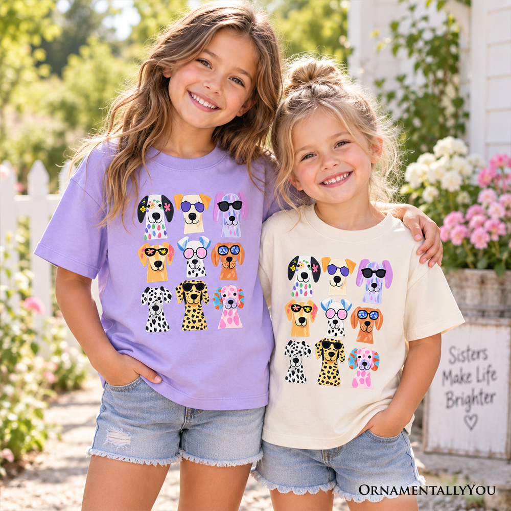 Kids Colorful Dogs T-Shirt, Animals Breeds Summer Youth Tee