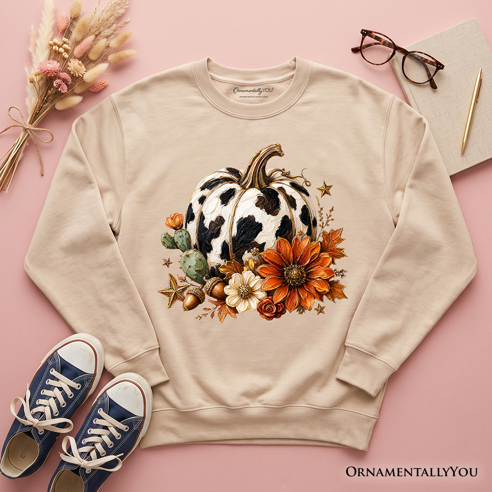 Cow Pumpkin Floral Sweatshirt, Western Autumn Harvest Sweater
