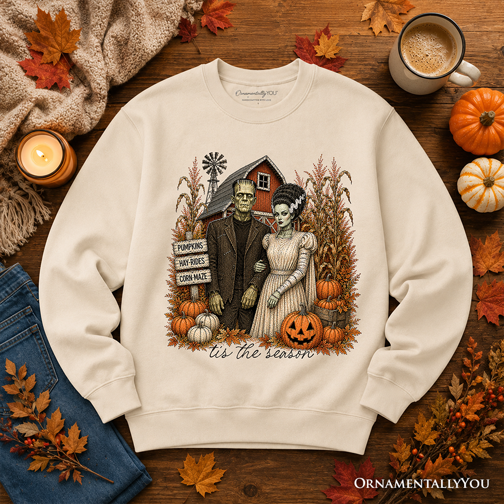 Frankenstein Couple Pumpkin Patch Sweatshirt, Vintage Halloween Fall Festival Sweater