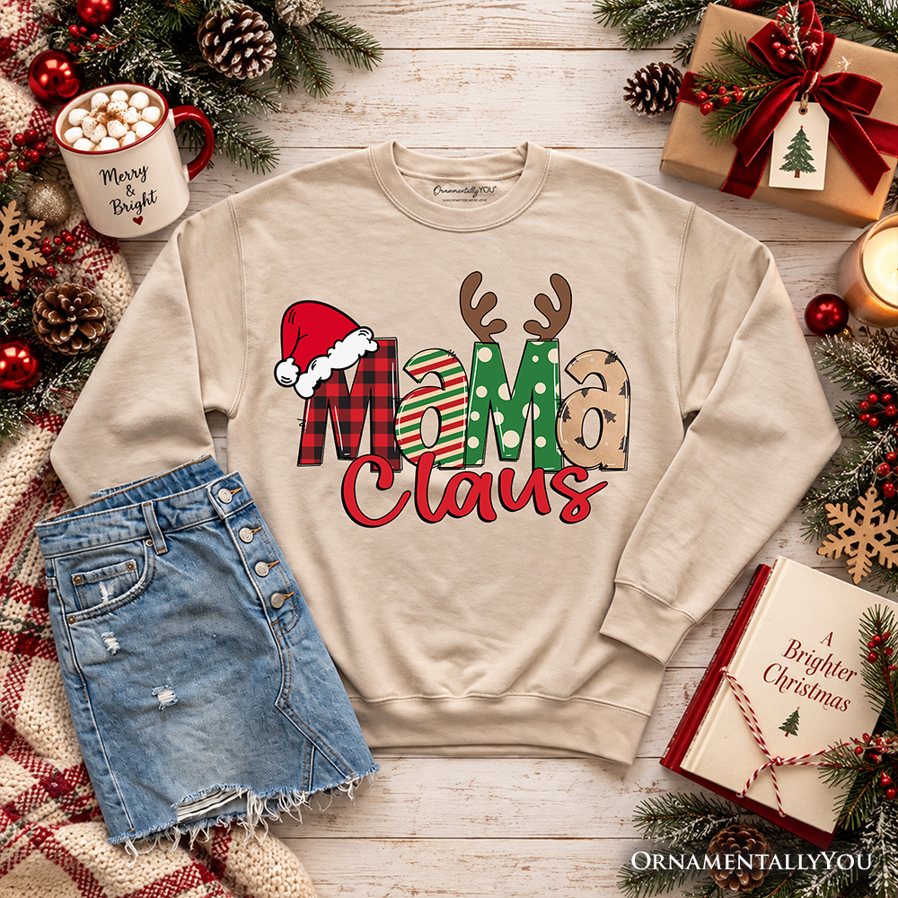 Mama Claus Retro Christmas Sweatshirt, Matching Family Holiday Sweater