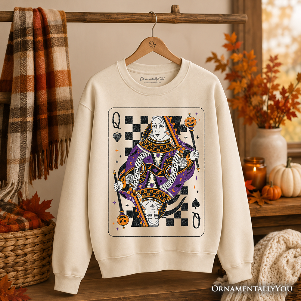 Queen of Spades Card Sweatshirt, Vintage Retro Halloween Sweater