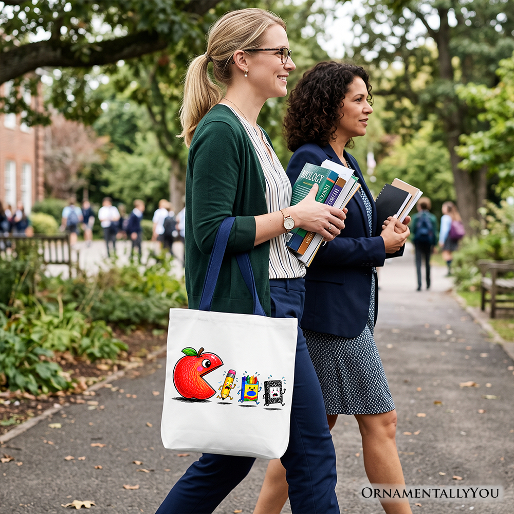 Funny Apple 1st Day of School Tote Bag, Gift Shopper for Teacher