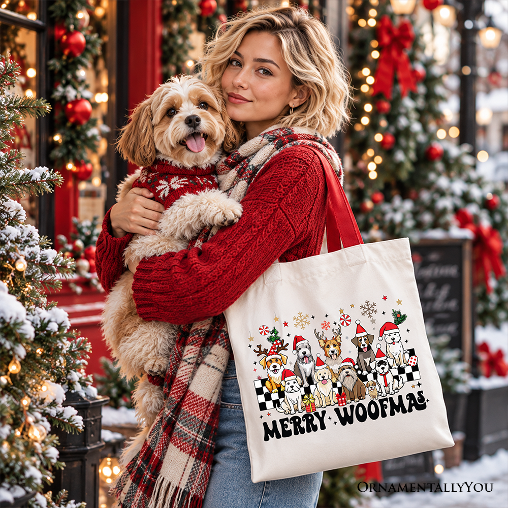 Merry Woofmas Dog Mama Tote Bag, Dogs With Santa Hats Christmas Gift Shopper