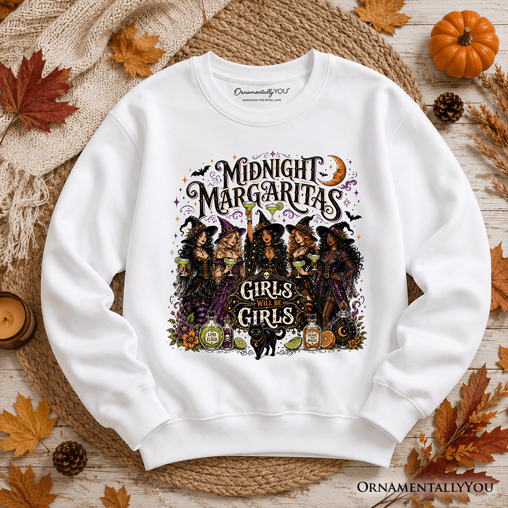 Midnight Margaritas Girls Will Be Girls Sweatshirt, Witch Coven Halloween Party Sweater
