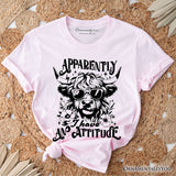 Apparently I Have an Attitude Highland Cow Valentine T-Shirt, Sarcastic Western Funny Tee