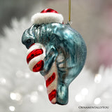 (Pre-Order) Aquatic Manatee Glass Christmas Ornament, Sea Cow Coastal Ocean Animal Holiday Decoration