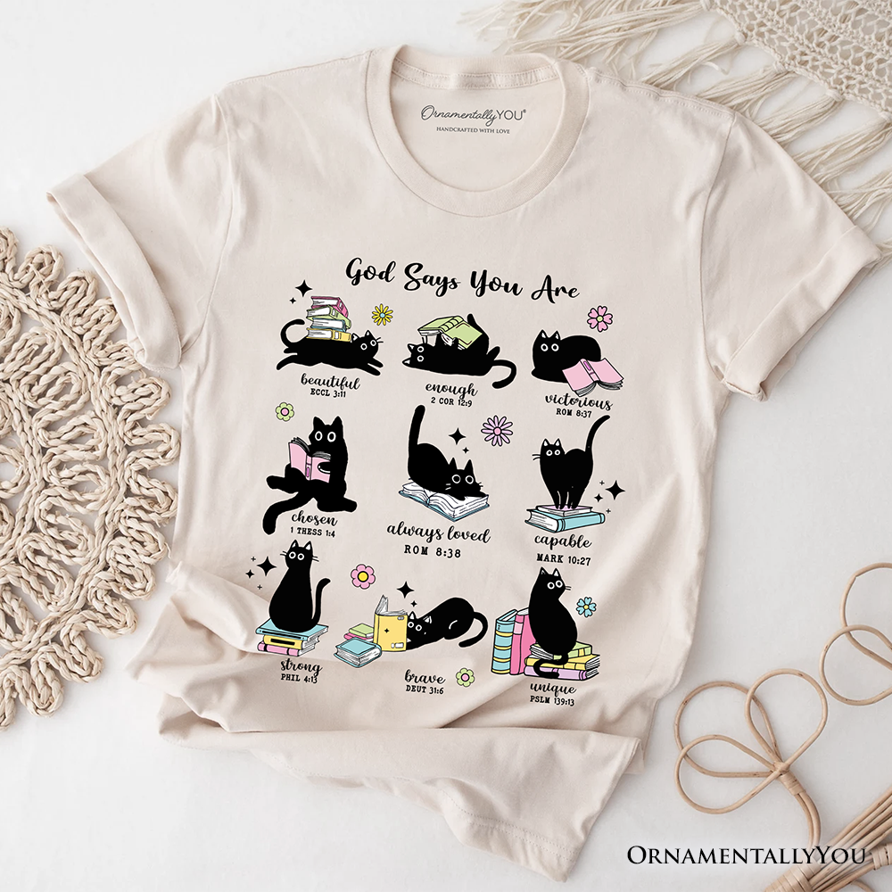 Book Cat God Says I Am T-Shirt, Christian Bible Verse Faith Tee