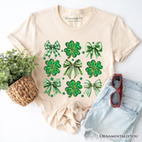 Coquette Clover Bows St Patrick’s Day T-Shirt, Green Irish Lucky Shamrock Tee
