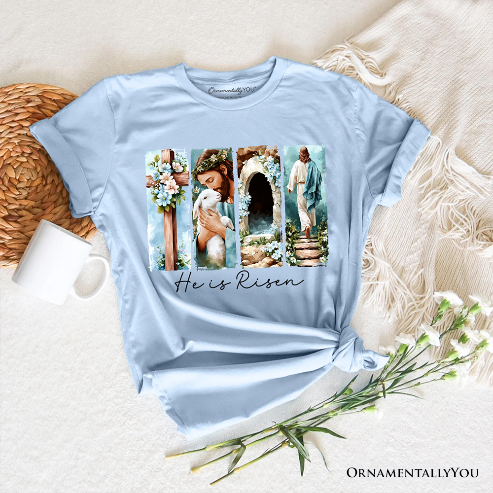 He Is Risen Christian Brushstroke T-Shirt, Festive Easter Tee