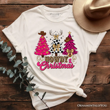 Howdy Pink Christmas Western Christmas T-Shirt, Leopard Print Retro Holiday Tee
