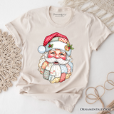 Patchwork Santa Claus T-Shirt, Retro Christmas Holiday Tee