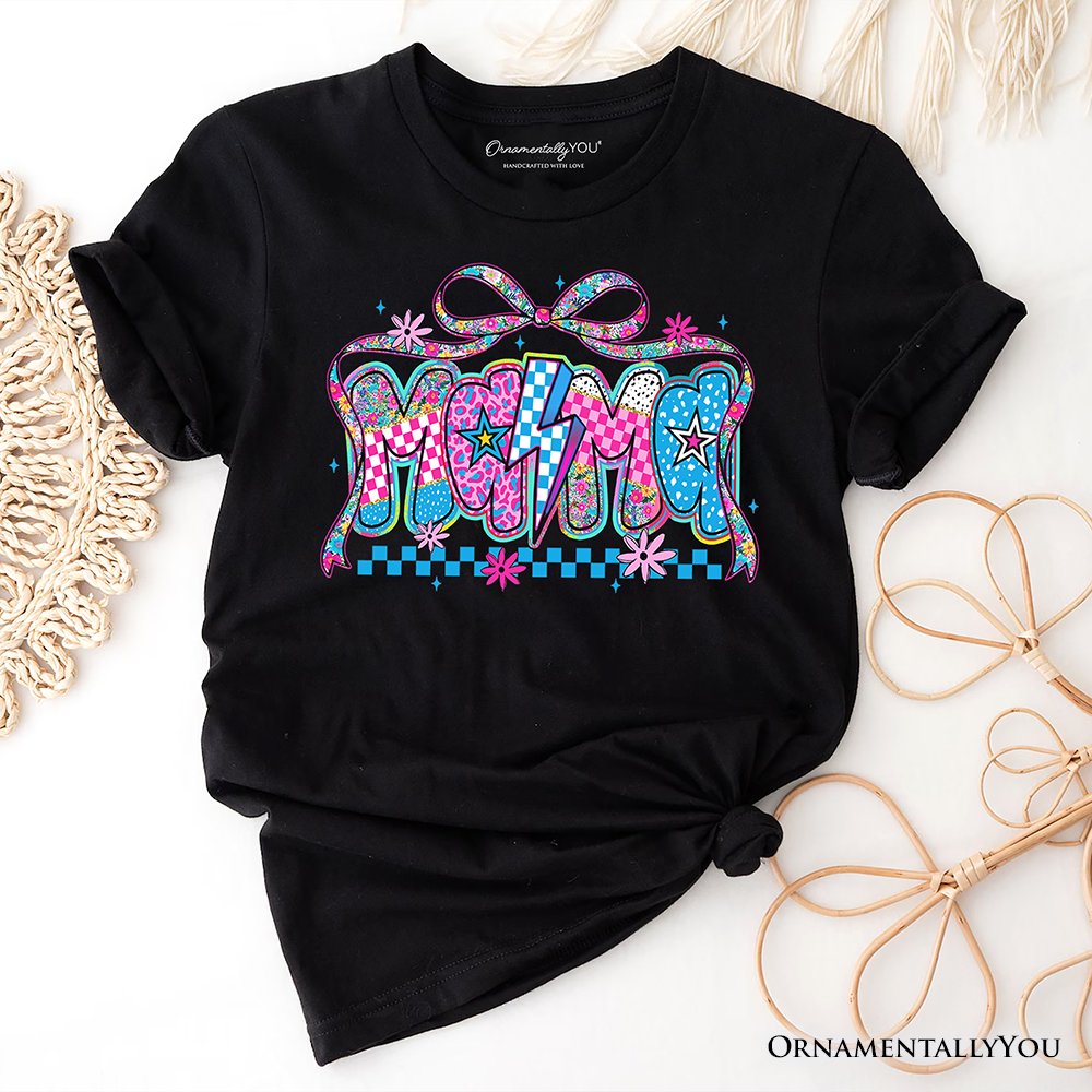 Preppy Mama Checkered Retro T-Shirt, Lightning Bolt Mom Tee
