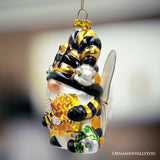 (Pre-Order) Sparkling Bee Gnome Glass Christmas Ornament, Bumblebee Themed Holiday Decor