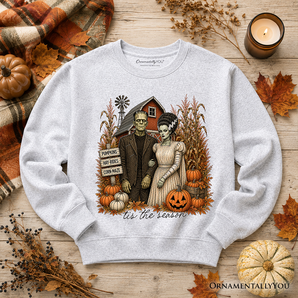 Frankenstein Couple Pumpkin Patch Sweatshirt, Vintage Halloween Fall Festival Sweater