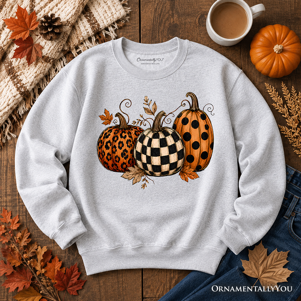 Leopard Checkered Pumpkin Sweatshirt, Autumn Fall Sweater
