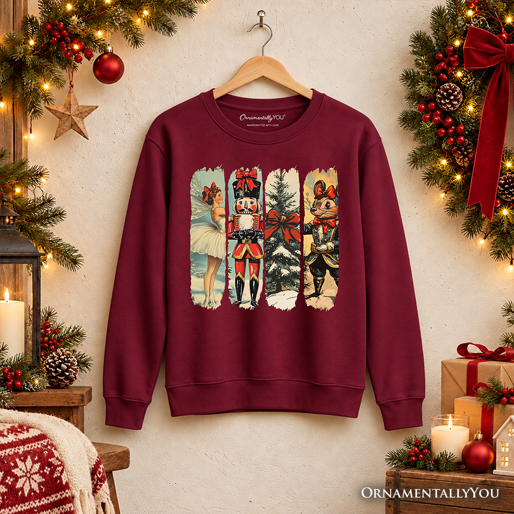 Ballet and Nutcracker Christmas Sweatshirt, Coquette Bow and Mouse Vintage Holiday Sweater