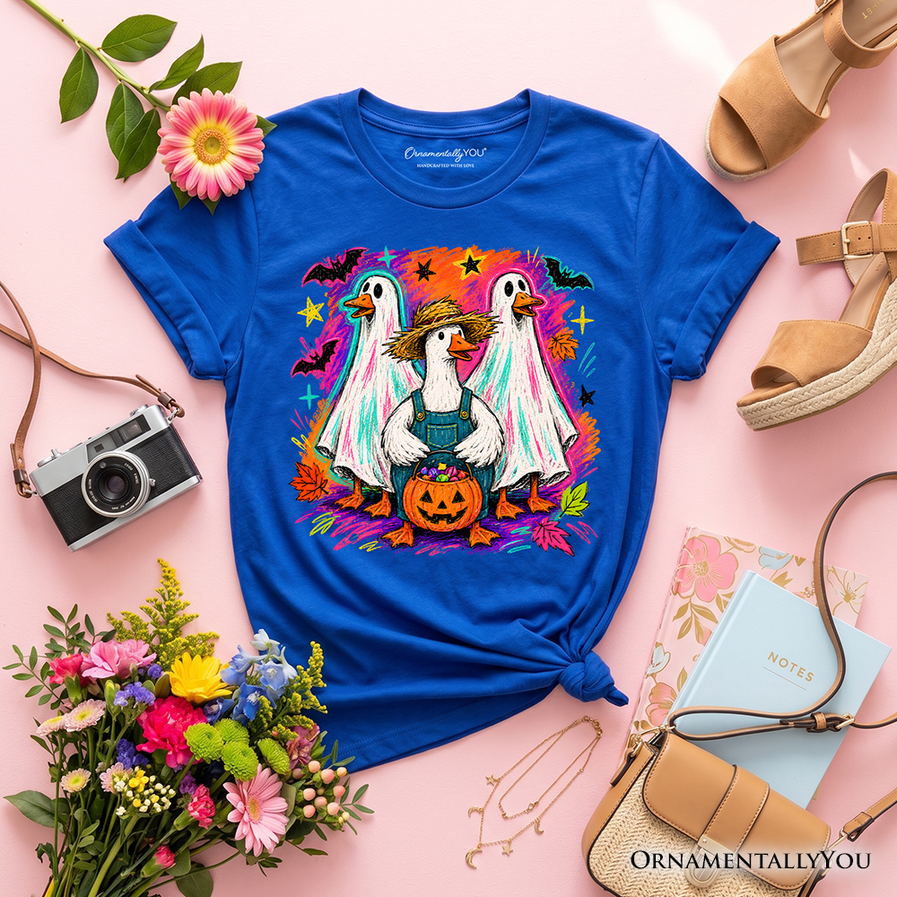 Kids Trick or Treat Geese T-Shirt, Colorful Halloween Ghost Costume Youth Tee