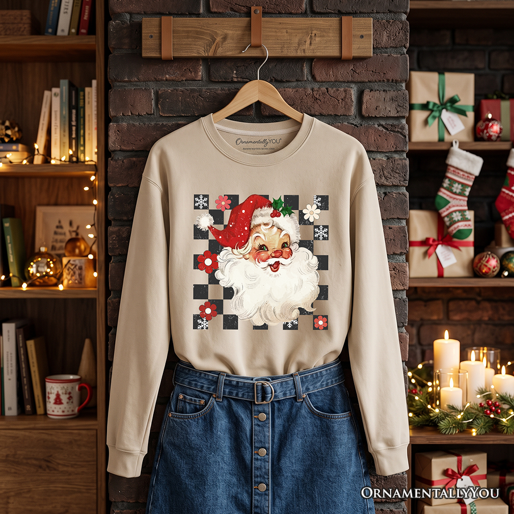 Checkered Santa Claus Vintage Sweatshirt, Retro Merry Christmas Sweater