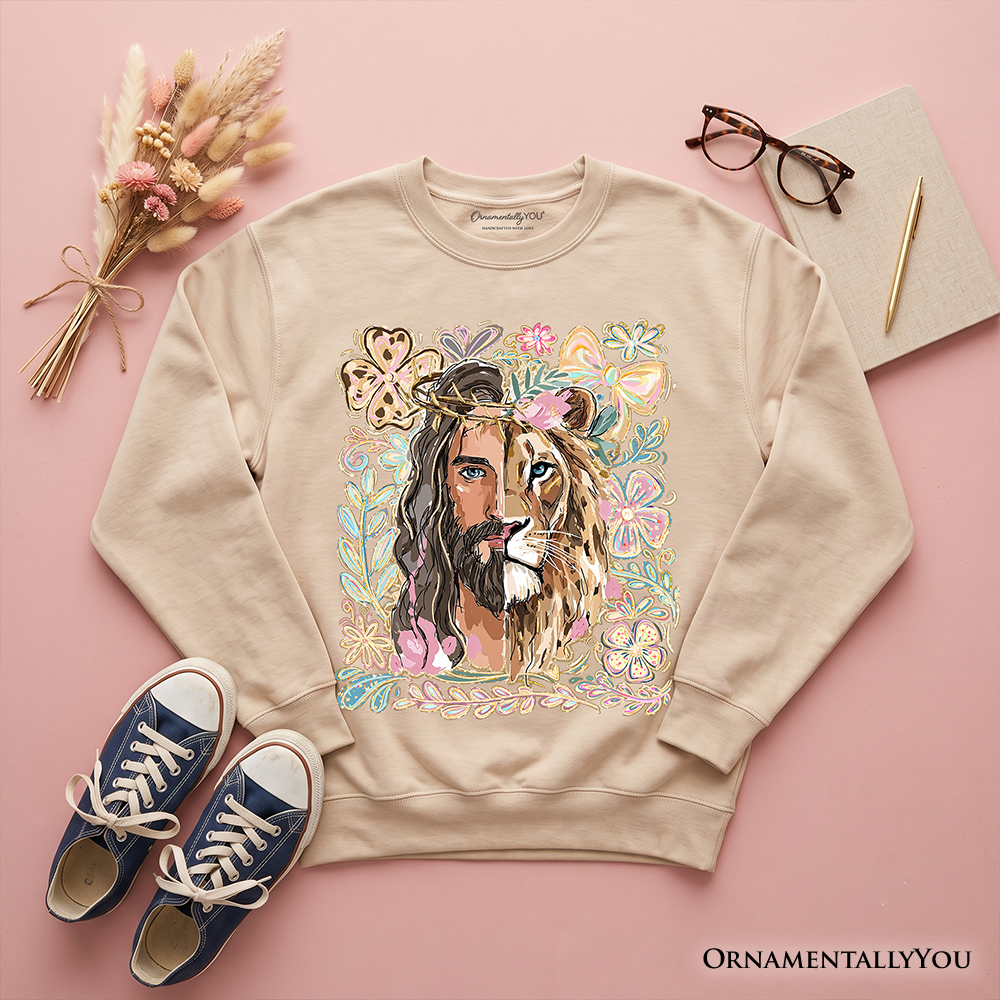 Lion of Judah Christian Sweatshirt, Floral Jesus Religious Faith Sweater