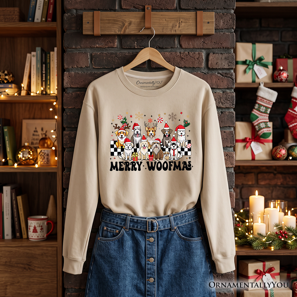 Merry Woofmas Dog Mama Sweatshirt, Dogs With Santa Hats Christmas Sweater