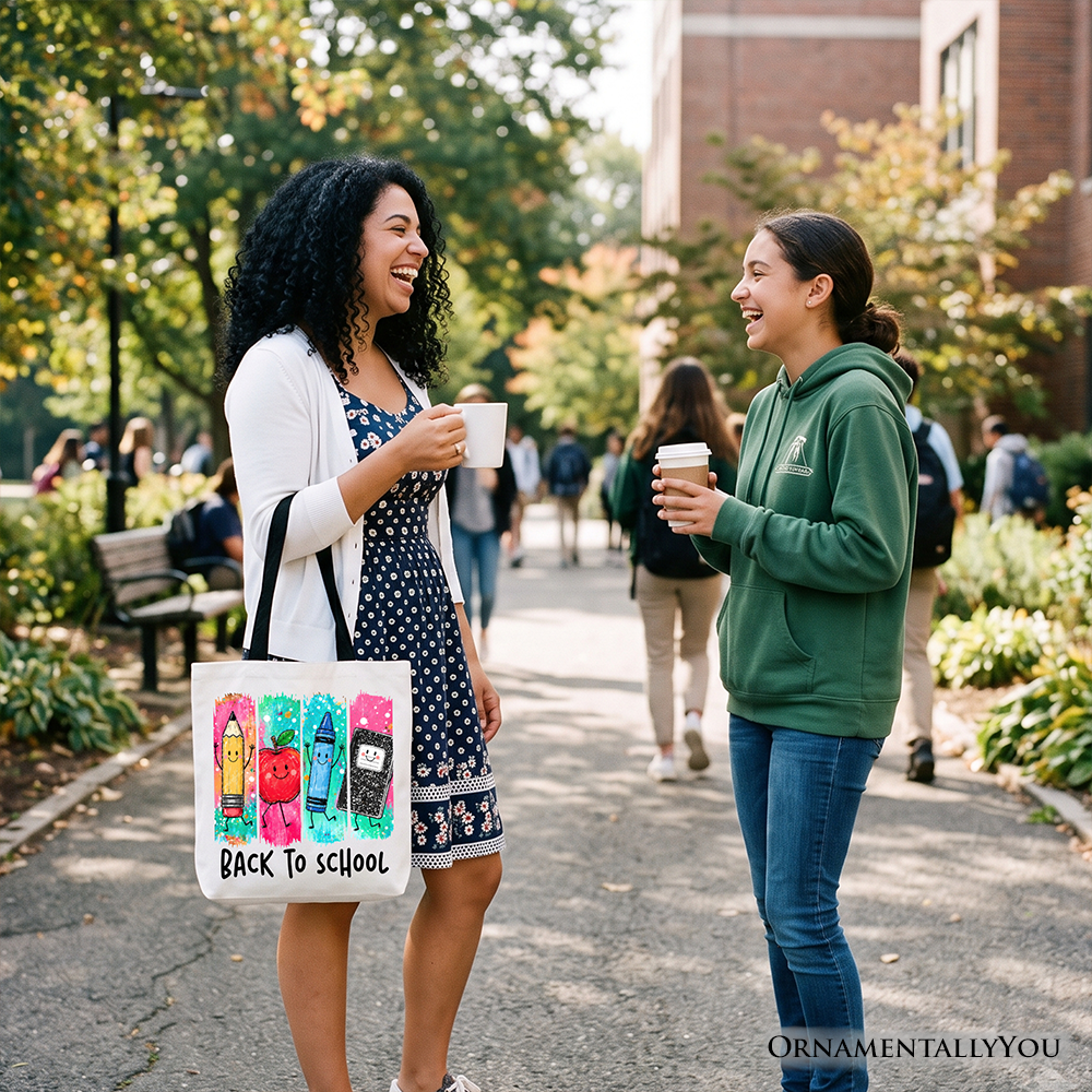 Brushstroke Back to School Tote Bag, Apple Pencil Notebook Gift Shopper for Teachers