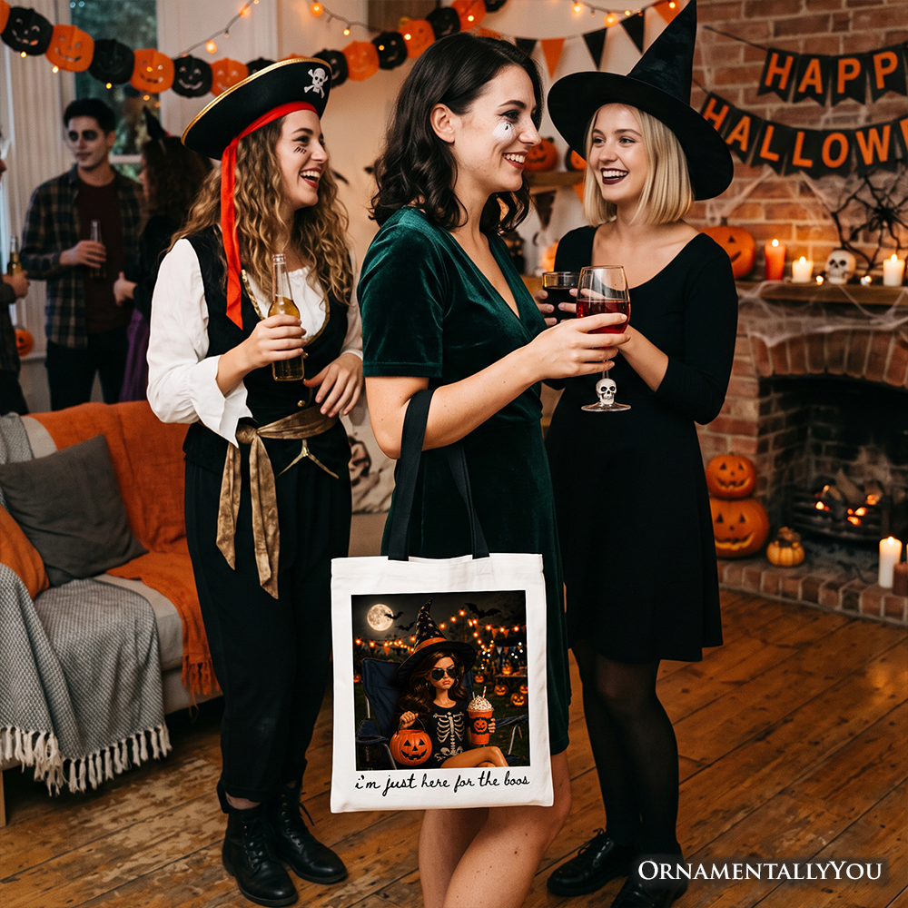 I’m Just Here for the Boos Witch Tote Bag, Funny Halloween Party Gift Shopper