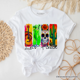 Cinco De Mayo Brushstroke Mexican T-Shirt, Let’s Fiesta Guitar Margarita Skull Cactus Tee