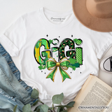 Coquette Gigi Bow St Patrick’s Day T-Shirt, Green Lucky Shamrock Clover Tee