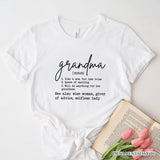 Grandma Definition T-Shirt, White, Natural, Navy and Black Funny Tee for Grandmothers