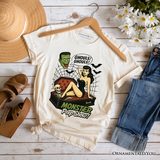Monster Peep Show Pin-Up T-Shirt, Retro Horror Halloween Tee