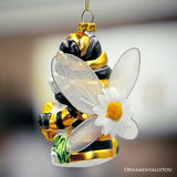 (Pre-Order) Sparkling Bee Gnome Glass Christmas Ornament, Bumblebee Themed Holiday Decor