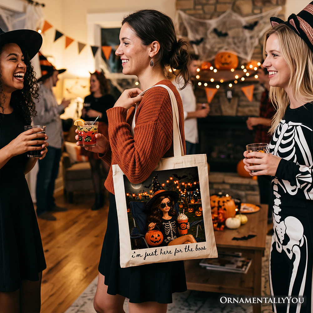 I’m Just Here for the Boos Witch Tote Bag, Funny Halloween Party Gift Shopper