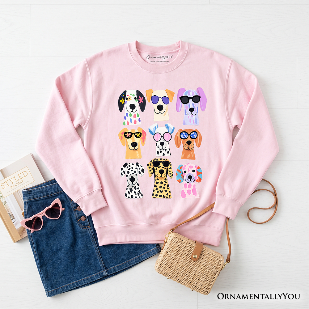 Colorful Dogs Sweatshirt, Animals Breeds Summer Sweater