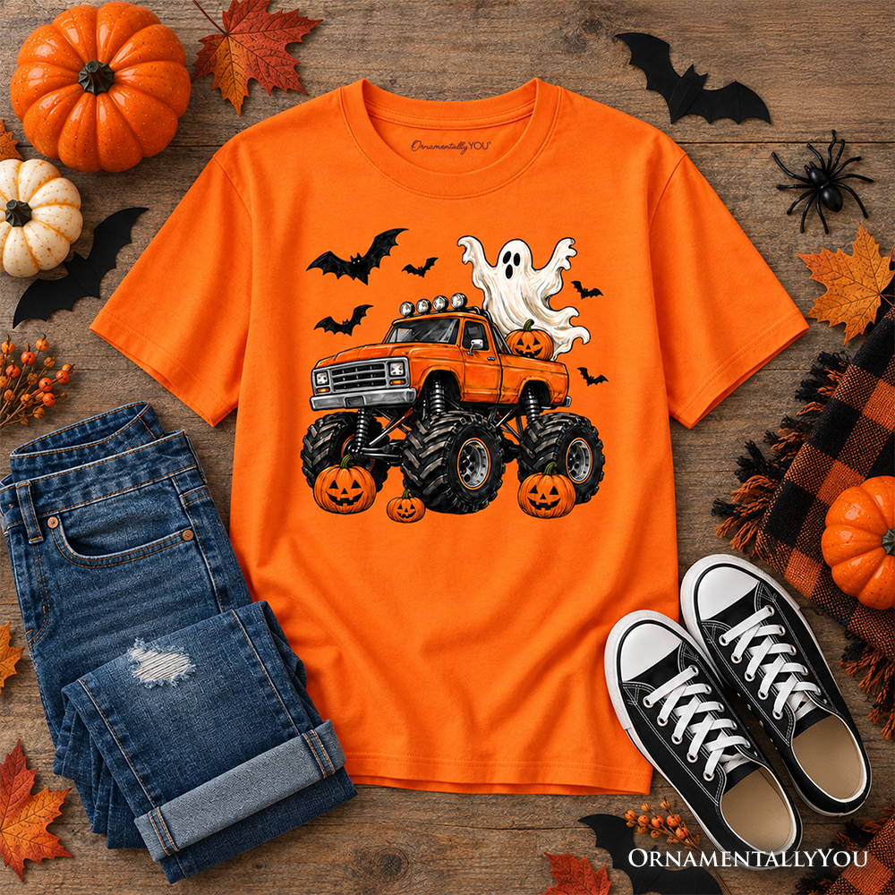 Halloween Monster Truck Kids T-Shirt, Ghost Pumpkin Spooky Vehicle Tee for Youth Boys